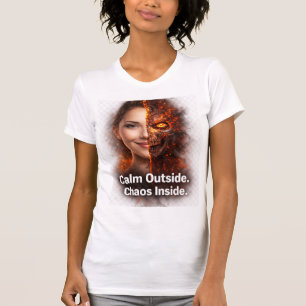 Ruhe Außen Chaos Innen Feuer Schädel Doppelgesicht T-Shirt
