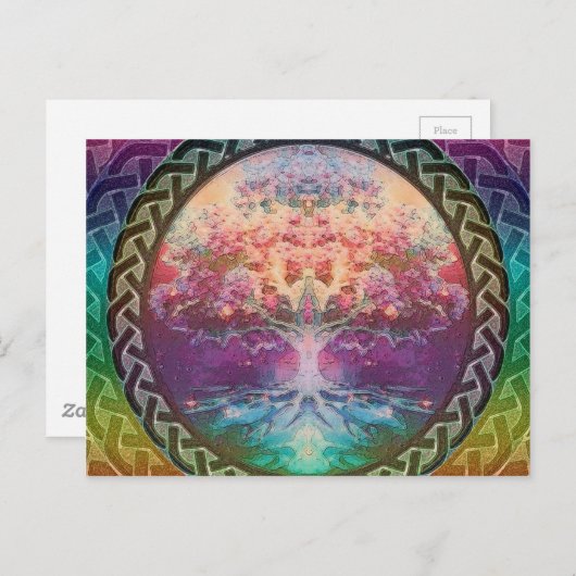 Ruhe-Baum des Lebens in den Regenbogen-Farben Postkarte (Vorne/Hinten)