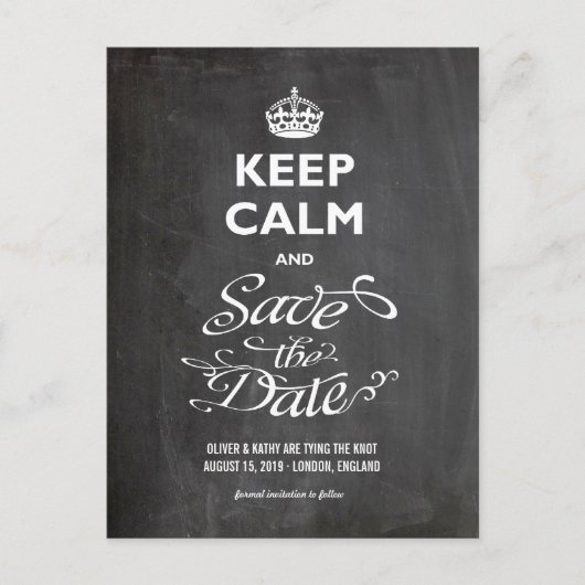 Ruhe behalt und Save the Date locker Script Funny Ankündigungspostkarte (Vorderseite)