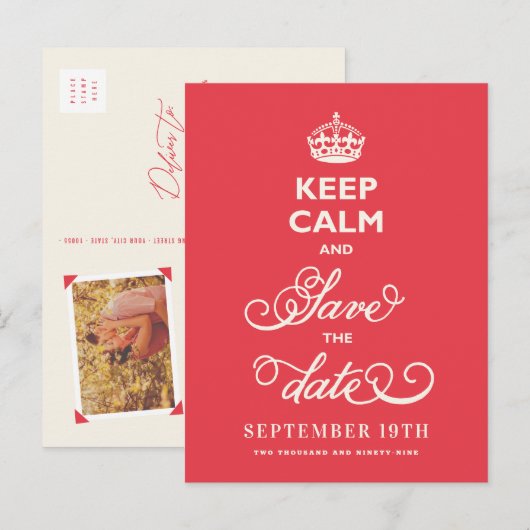 Ruhe behalt und Save the Date locker Script Funny Ankündigungspostkarte (Vorne/Hinten)