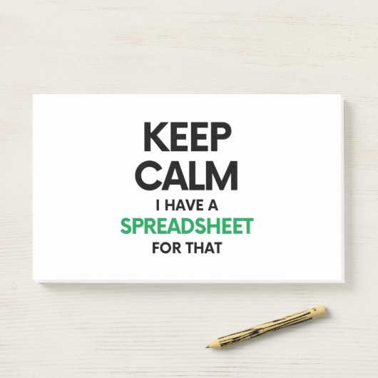 Ruhe behalten habe ich eine Tabellenkalkulation da Post-it Klebezettel (Auf Schreibtisch)