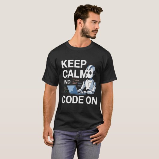 Ruhe behalten und Code auf T-Shirt (Vorne ganz)