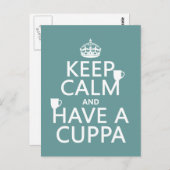 Ruhe behalten und Cuppa haben - alle Farben Postkarte (Vorne/Hinten)