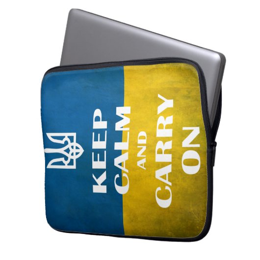 Ruhe behalten und das ukrainische Emblem-Trident w Laptopschutzhülle (Vorderseite Links)