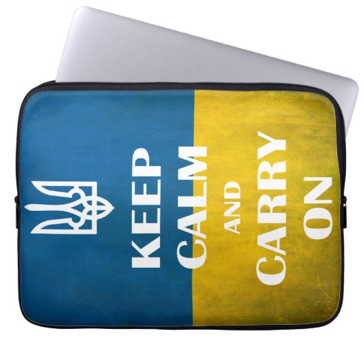 Ruhe behalten und das ukrainische Emblem-Trident w Laptopschutzhülle (Vorderseite)