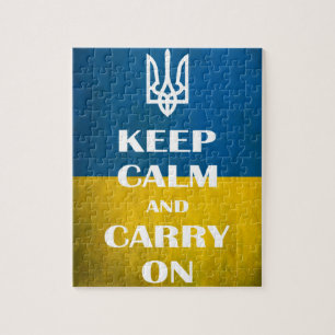 Ruhe behalten und das ukrainische Emblem-Trident w Puzzle