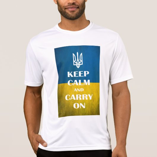 Ruhe behalten und das ukrainische Emblem-Trident w T-Shirt (Vorderseite)
