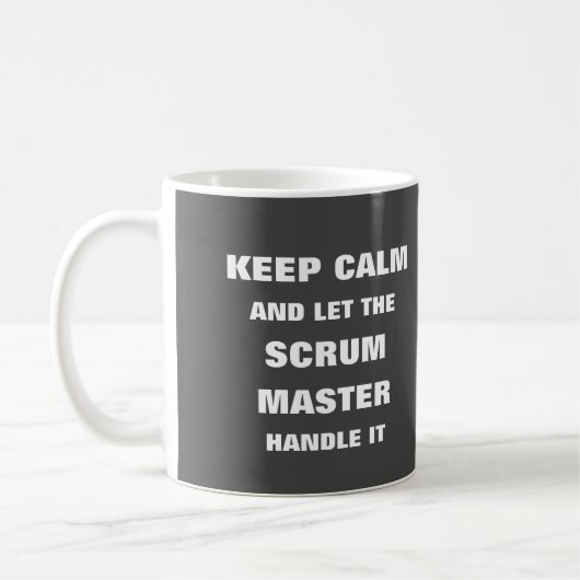 Ruhe behalten und der Scrum-Master-Griff gelassen Kaffeetasse (Links)