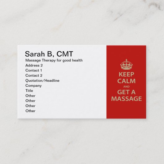 Ruhe behalten und eine Massage erhalten Terminkarte (Vorderseite)