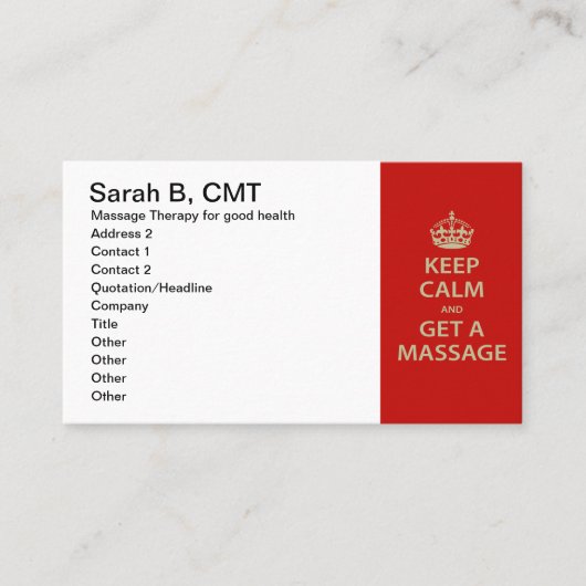 Ruhe behalten und eine Massage erhalten Terminkarte (Vorderseite)