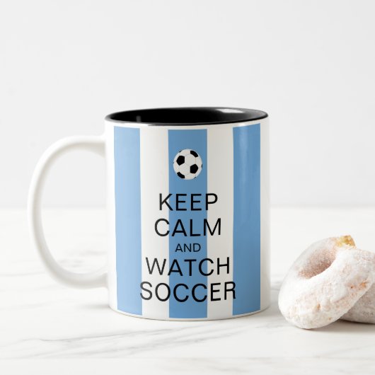 Ruhe behalten und Fußball Argentinien Blaue Streif Zweifarbige Tasse (Mit Donut)