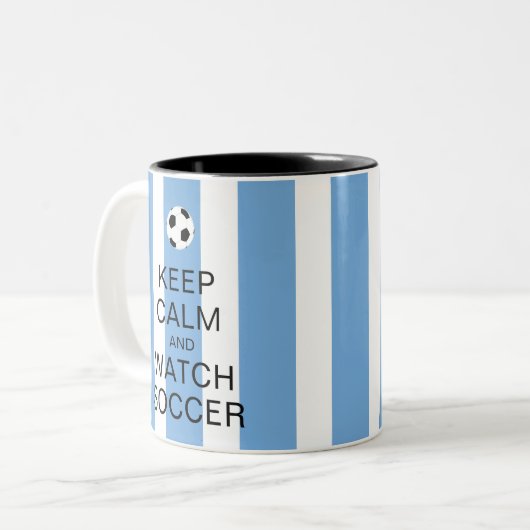 Ruhe behalten und Fußball Argentinien Blaue Streif Zweifarbige Tasse (Vorderseite Links)