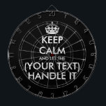 Ruhe behalten und gelassen (benutzerdefinierter Te Dartscheibe<br><div class="desc">Behalt Ruhe und lass (angepasster Text) behandelt es komisch Dart Board. Personalisiert behalt ruhig und trage auf dem Dartboard. Personalisieren Sie Ihre eigene lustige Parodie. Spaß Geburtstag Geschenk Idee für Kinder und Erwachsene. Trendy Wanddekoration Ideen für Zuhause, Pub, Auto, Café, Restaurant, menschliche Höhle, Büro und andere Orte zum Entspannen. Moderne...</div>