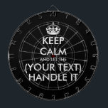 Ruhe behalten und gelassen (benutzerdefinierter Te Dartscheibe<br><div class="desc">Behalt Ruhe und lass (angepasster Text) behandelt es komisch Dart Board. Personalisiert behalt ruhig und trage auf dem Dartboard. Personalisieren Sie Ihre eigene lustige Parodie. Spaß Geburtstag Geschenk Idee für Kinder und Erwachsene. Trendy Wanddekoration Ideen für Zuhause, Pub, Auto, Café, Restaurant, menschliche Höhle, Büro und andere Orte zum Entspannen. Moderne...</div>
