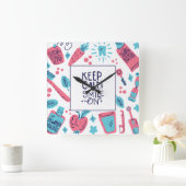 Ruhe behalten und Lächeln auf | Niedlicher Satz Quadratische Wanduhr (Zuhause)