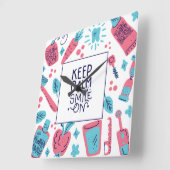 Ruhe behalten und Lächeln auf | Niedlicher Satz Quadratische Wanduhr (Winkel)