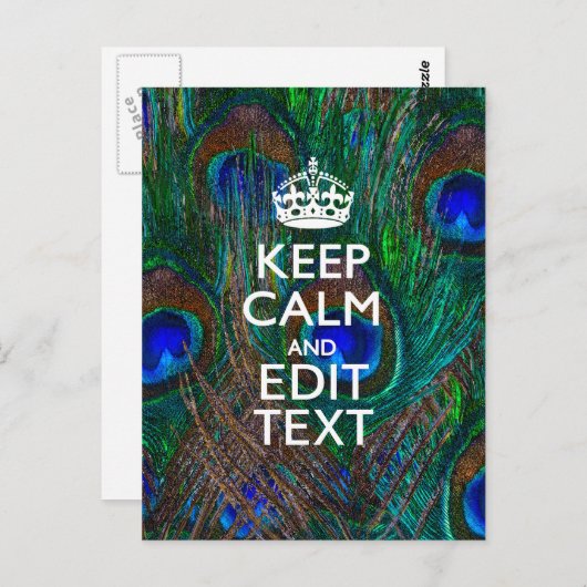 Ruhe behalten und Text auf Pfauenfedern haben Postkarte (Vorne/Hinten)