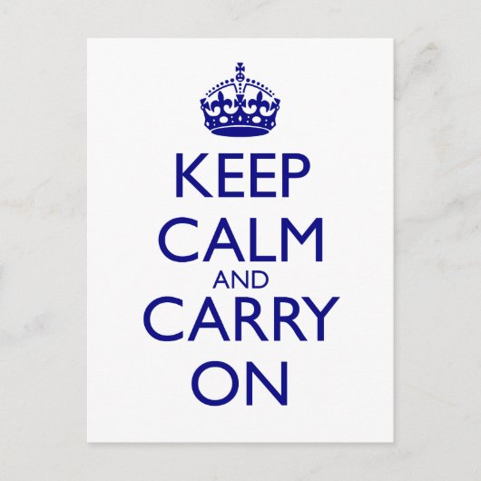 Ruhe bewahren und auf einem dunkelblauen Text trag Postkarte (Vorderseite)