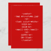 Ruhe bewahren und auf HTML (in jeder Farbe) tragen Einladung (Vorne/Hinten)