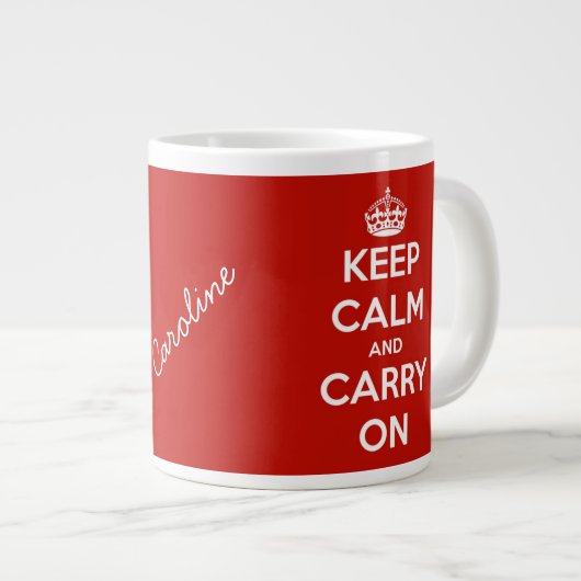 Ruhe bewahren und Red Jumbo personalisieren Jumbo-Tasse (Vorderseite Rechts)