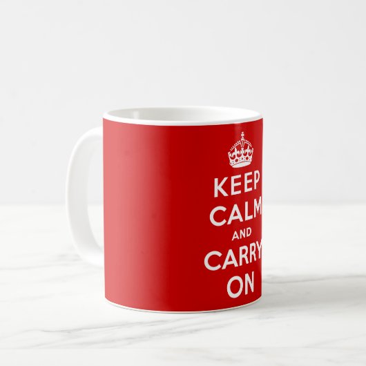Ruhe bewahren und weiter tragen (rotes Design) Kaffeetasse (Vorderseite Links)