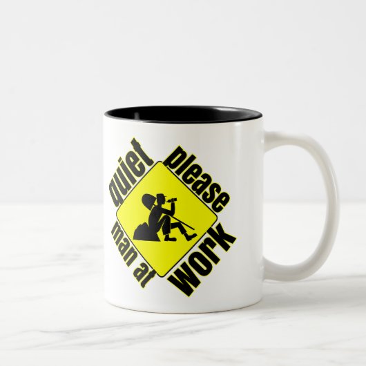 Ruhe bitte, Mann bei der Arbeit Zweifarbige Tasse (Rechts)