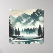 Ruhe Foggy Seenlandschaft mit Red Sunset Akzent Leinwanddruck (Vorderseite)