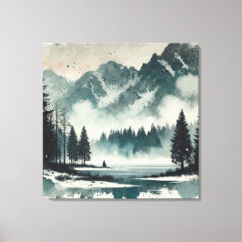 Ruhe Foggy Seenlandschaft mit Red Sunset Akzent Leinwanddruck