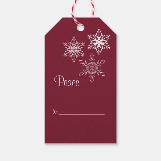 Ruhe, Freude und 3 Schneeflocken Rot und Weiß Mini Geschenkanhänger (Vorderseite)