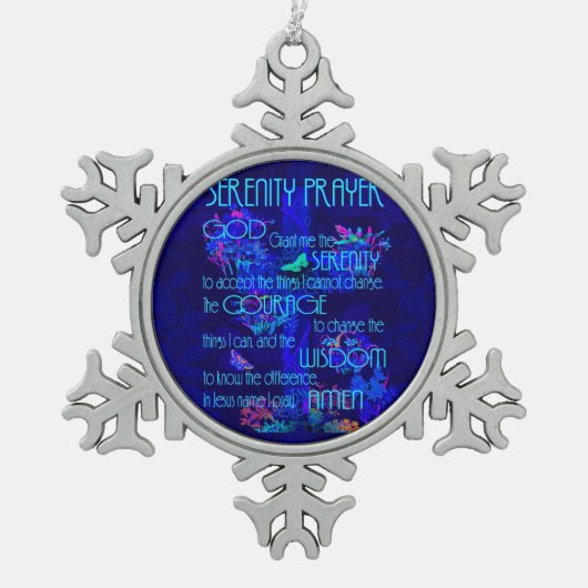 Ruhe-Gebet im Blau Schneeflocken Zinn-Ornament (Vorderseite)