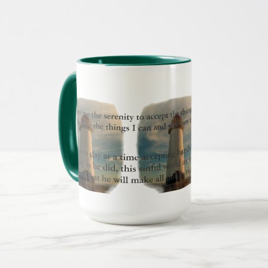 Ruhe-Gebets-Leuchtturm Tasse (Vorderseite Links)