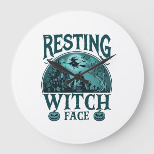 Ruhe Gesicht Hexe Halloween Spukhaus Kessel Große Wanduhr