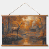 Ruhe Herbst Hirsche Kunst Wandteppich Mit Holzrahmen (Vorne)
