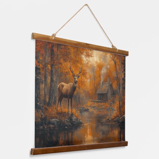 Ruhe Herbst Hirsche Kunst Wandteppich Mit Holzrahmen (Gewinkelt)