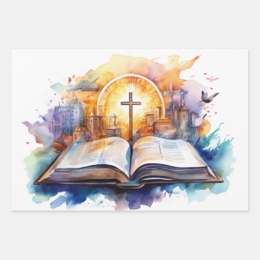 Ruhe im Wasser: Bibel und Kreuz Geschenkpapier Set (Vorderseite 3)