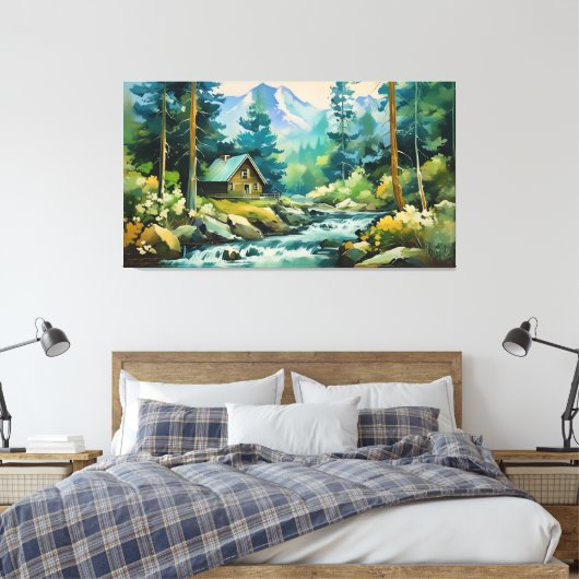 Ruhe in den Pinienwäldern Hütte Canvas Printwerbun Leinwanddruck (Insitu (Schlafzimmer))