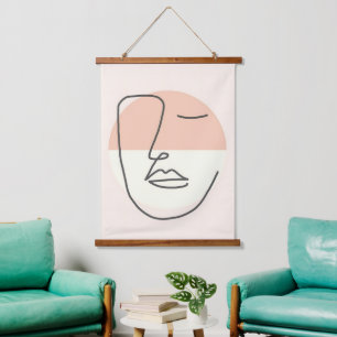 Ruhe in der Linie - Minimalistisches Abstraktes Ge Wandteppich Mit Holzrahmen