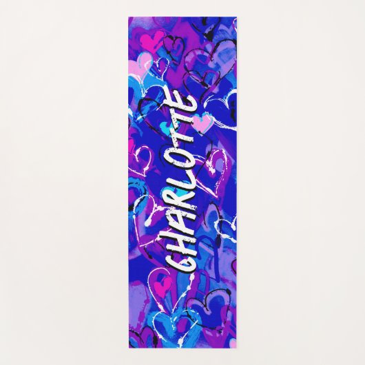 Ruhe in Motion: Graffiti Hearts Vibrant Blau Yogamatte (Vorderseite)