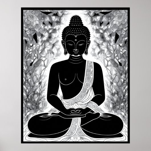 Ruhe in Schwarz und Weiß: Buddhas Zen-Garten Poster (Vorne)