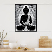 Ruhe in Schwarz und Weiß: Buddhas Zen-Garten Poster (Küche)