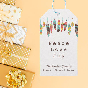 Ruhe, Liebe, Freude am modernen Feather Holiday Geschenkanhänger