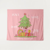 Ruhe, Liebe & Freude - Retro Weihnachtsbaum auf Ro Wandteppich (Vorderseite (Horizontal))