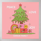 Ruhe, Liebe & Freude - Retro Weihnachtsbaum in Ros Poster (Vorne)