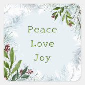 Ruhe, Liebe, fröhliche Rustikale Weihnachtsgebirge Quadratischer Aufkleber (Vorderseite)