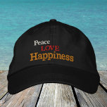 Ruhe, Liebe, Glück bestickt mit Baseballkappe Bestickte Baseballkappe<br><div class="desc">bestickte Hats: Klassische Slogans mit Baseballkappe mit dem Text "Peace,  Liebe,  Happiness"</div>