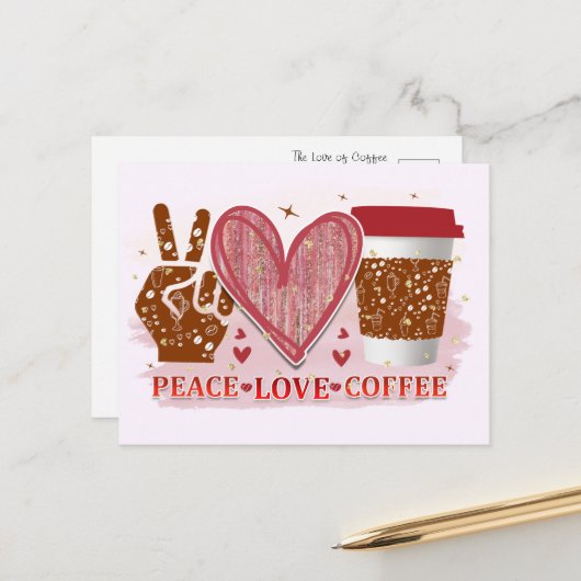 Ruhe, Liebe, Kaffee Postkarte (Vorderseite/Rückseite Beispiel)