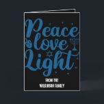 Ruhe, Liebe, leichte Hanukkah-Karte Feiertagskarte<br><div class="desc">Ruhe,  Liebe,  leichte Hanukkah Card. Bearbeitbarer Text</div>