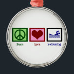 Ruhe Liebe Schwimmen Silbernes Ornament<br><div class="desc">Ein Friedensschild,  ein Herz und eine Person,  die gerne schwimmen.</div>