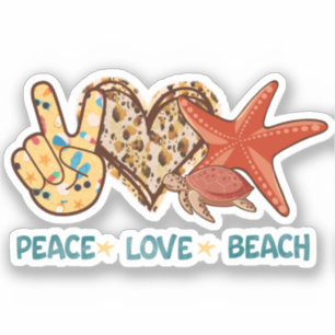 Ruhe, Liebe, Strand   Friede, Herz, Schildkröte Aufkleber