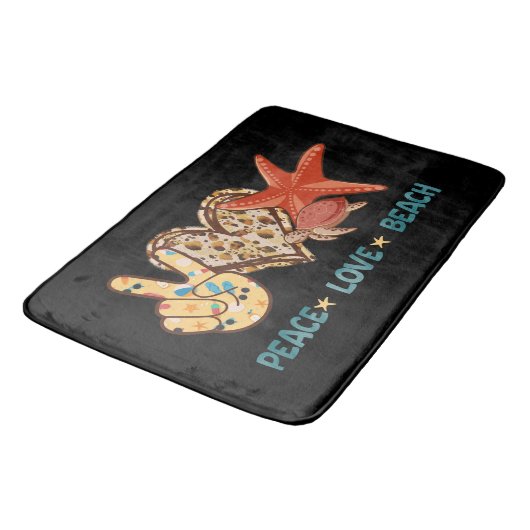 Ruhe, Liebe, Strand | Friede, Herz, Schildkröte Badematte (Schrägansicht)